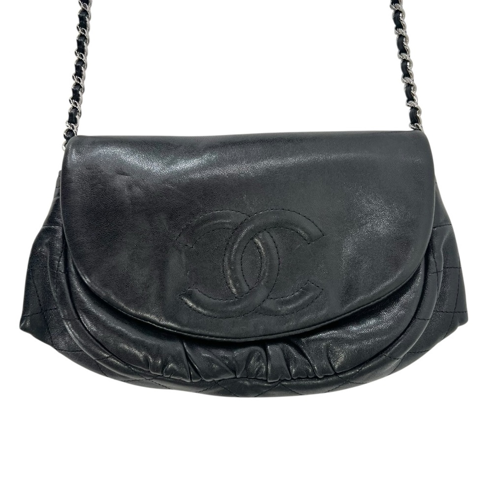 CHANEL Authentic Wallet On Chain WOC Black Leather Interlocking CC Crossbody Bag